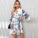 Spring 2025 new loose meat cover dress women's printed single-breasted multi-button short skirt women