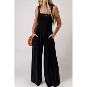 2025 Simple high-waisted knitted off-the-shoulder wide-footed pants solid-color jumpsuit women's