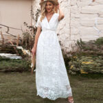 Summer lace hook-up hollow solid color dress