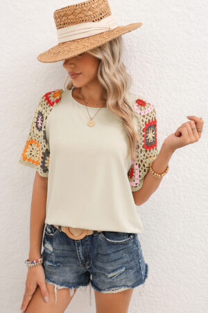 Spring Hot Sale New Casual Versatile Pullover Crocheted Short Sleeve Crew Neck T-Shirt Women